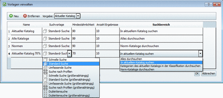 Dialogfenster "Vorlagen verwalten"