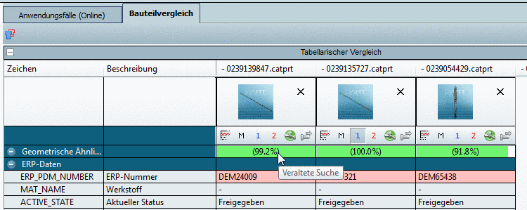 Werte aus einer veralteten Suche werden in Klammern angezeigt.