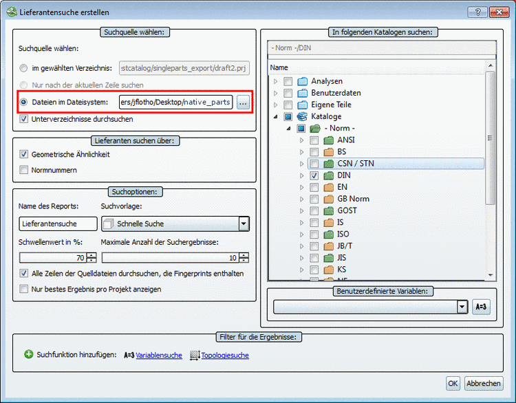 Lieferantensuche erstellen mit nativen Dateien