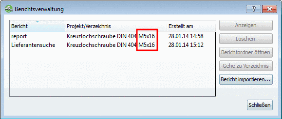 Wurde ein Bericht auf Zeilenbasis erstellt, wird die Normbezeichnung (NB) angezeigt, ansonsten der Normtext (NT).