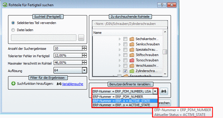 Wählen Sie die im Report anzuzeigende Variablenkombination einfach im Listenfeld. Wenn Sie den Mauszeiger über einen Eintrag führen, werden alle Variablen mit jeweiligem Beschriftungstext in einer Kurzinformation angezeigt.