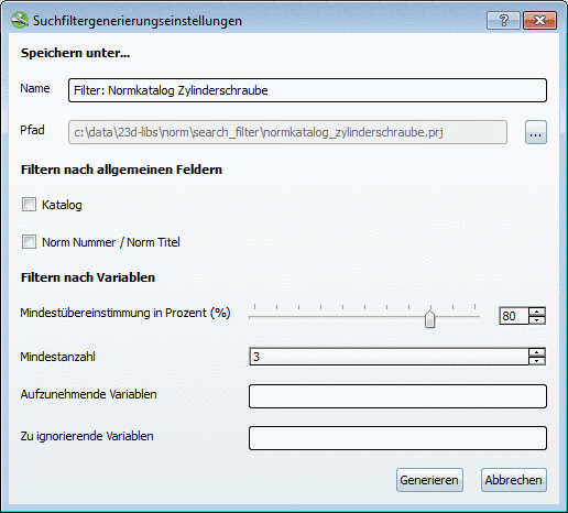 Im vorliegenden Beispiel werden nur die Einstellungen Mindestübereinstimmung in Prozent (%) und Mindestanzahl gesetzt.