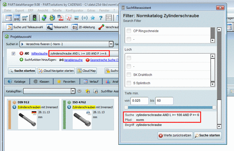 Die Beispielsuche führt zu zwei Ergebnisteilen.