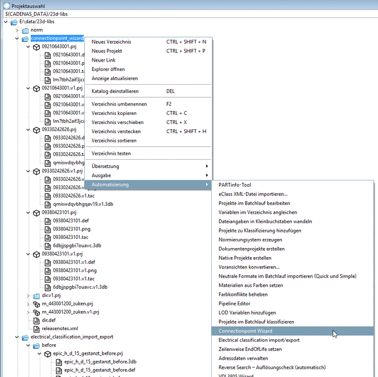 Connectionpoint Wizard - Aufruf