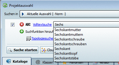 Beispiel: Bereits nach der Eingabe von "Sechs" wird eine Reihe von Vorschlägen unterbreitet.