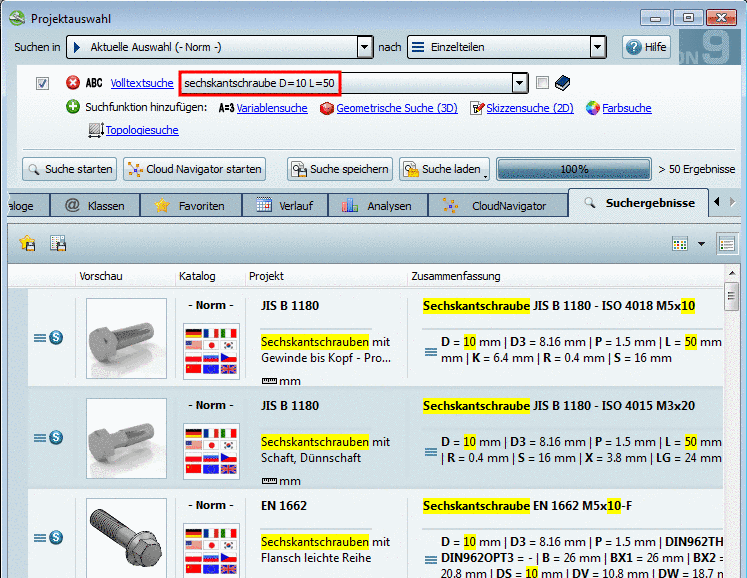 Suchparameter markiert