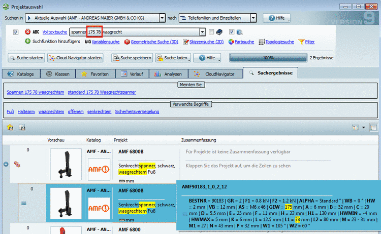 Suchparameter markiert