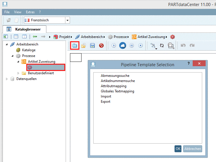 Über "Load predefined template" können automatische Prozesse gewählt werden.