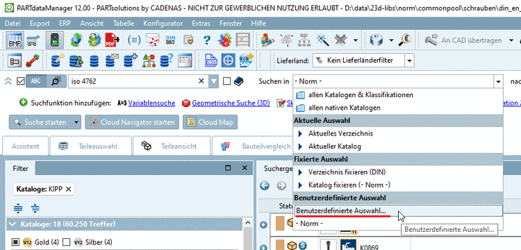 Volltextsuche mit benutzerdefinierter Vorlage
