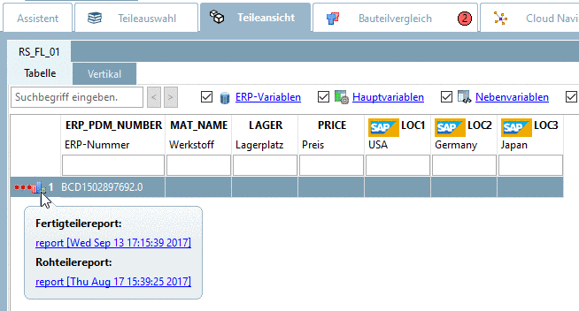 Tabelle mit Report-Icon