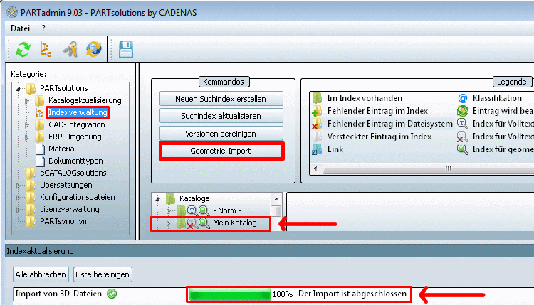 Der fertig generierte eigene Katalog erscheint im Index