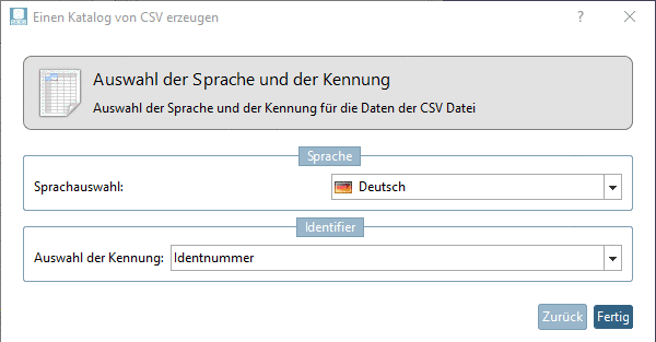 Auswahl der Sprache und der Kennung