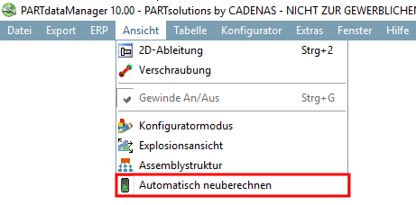 Ansicht Menü: -> Automatisch neuberechnen