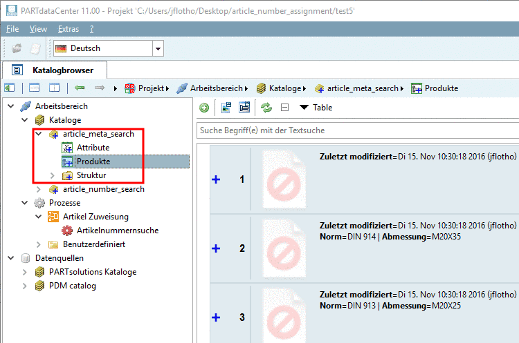 Dialogseite "Produkte"