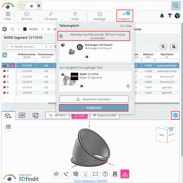 Teilevergleich öffnen