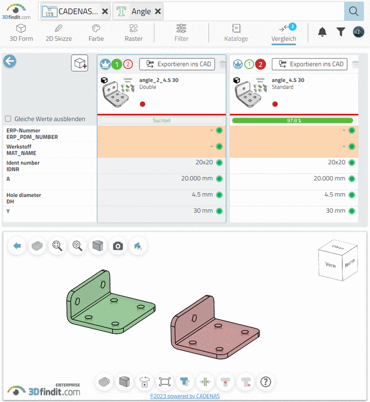 3D Historie gefiltert mit einem spezifischen Wert "0.65/2"