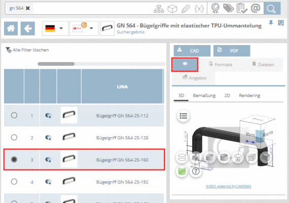Voransicht für Default-Tabellenzeile