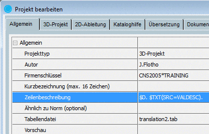 Zeilenbeschreibung mit Verwendung der Funktion "$Variablenname(SRC=VALDESC)."