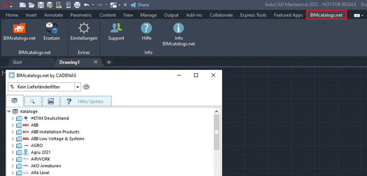 AutoCAD mit aktiviertem PARTS4CAD Plugin