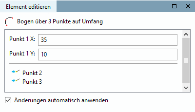 Anzeige der Punktkoordinaten