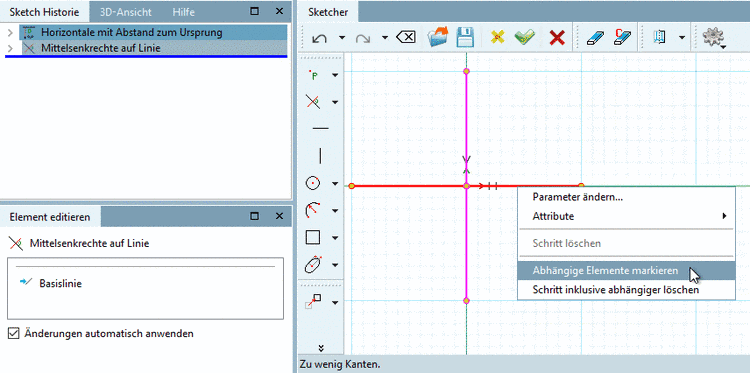 Die Mittelsenkrechte wurde auf Basis der Horizontalen errichtet.