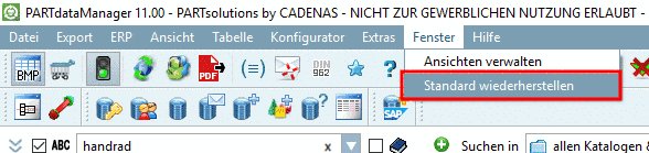 Fenster -> Standard wiederherstellen