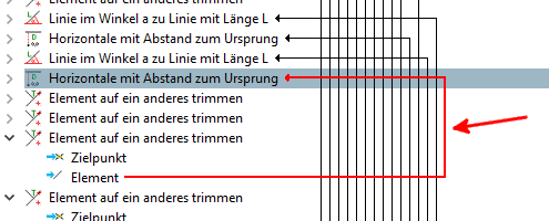 Eine Verbindungslinie zeigt den Zusammenhang von Konstruktionsschritten an