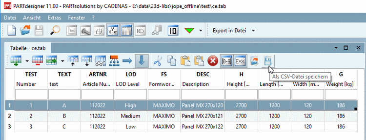 Als CSV-Datei speichern