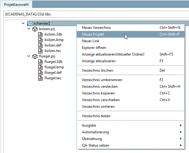 Aufruf "Neues Projekt"