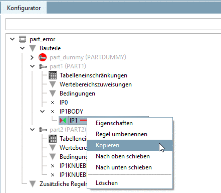 Regel kopieren im Kontextmenü des Anfügepunktes