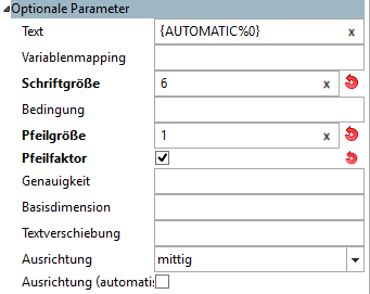 Mit V10 wurde die Benutzeroberfläche übersichtlicher gestaltet. Es gibt nur einen einzugebenden Wert unter "Pfeilgröße". Dieser wird als Faktor auf die "Schriftgröße" angewendet, wenn die Option "Pfeilfaktor" aktiviert ist.