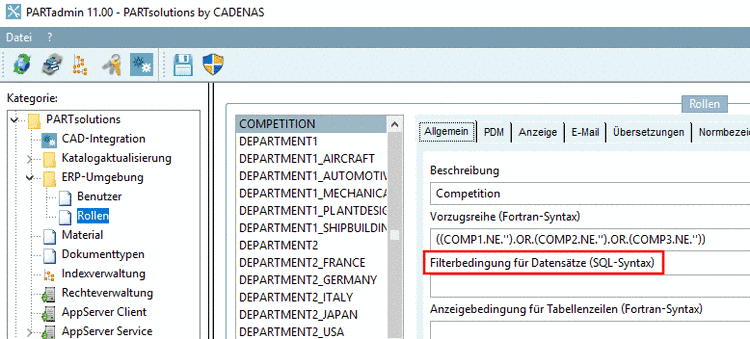 Beispiel: Rollen -> Filterbedingung für Datensätze