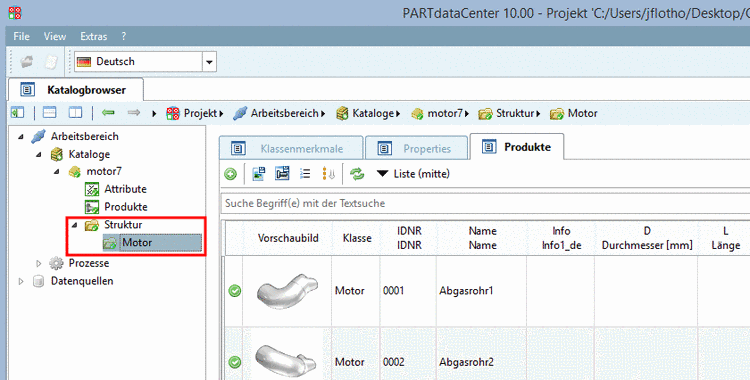 Beispiel: Selektion der Registerseite "Produkte"