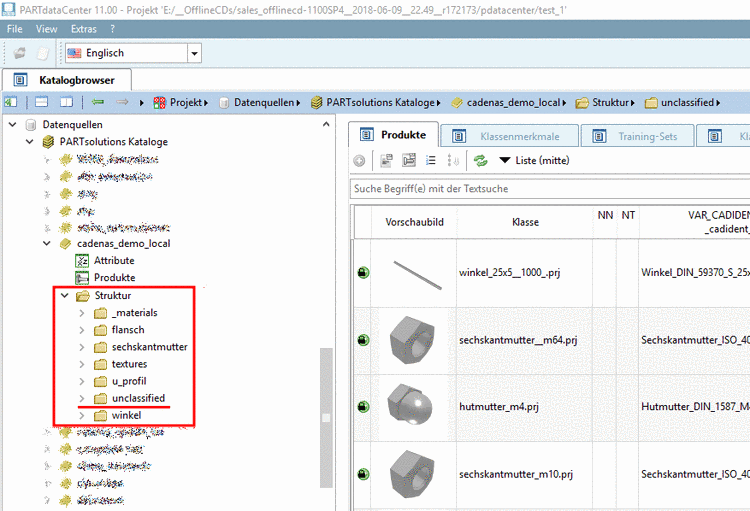 Struktur mit unklassifizierten Teilen und Verzeichnisstruktur