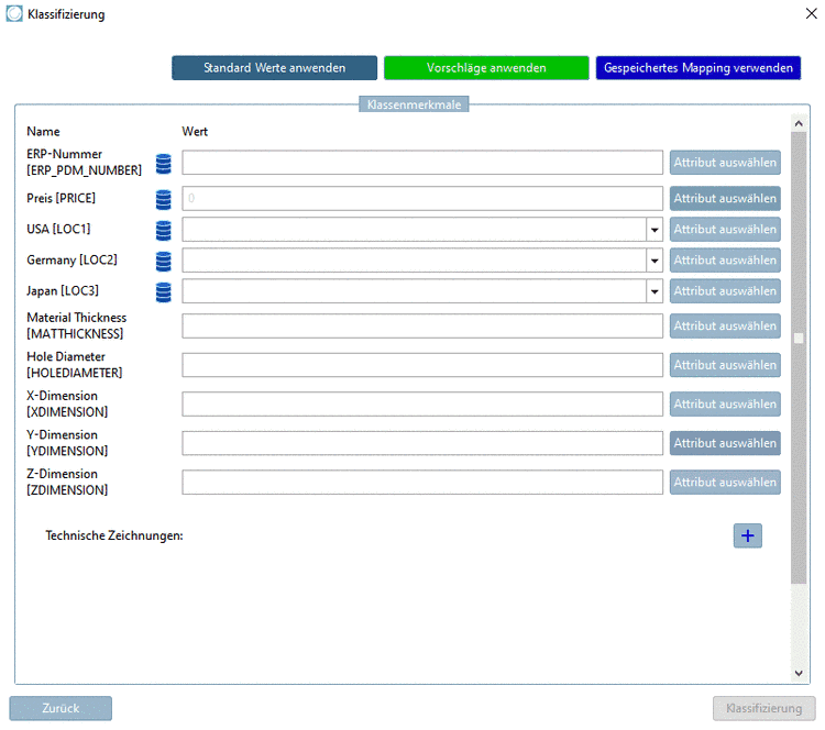 Dialogfenster Klassifizierung