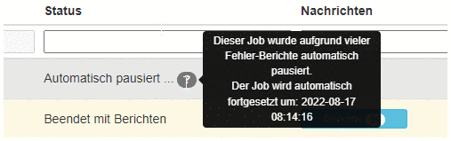 Meldung: Job automatisch fortgesetzt
