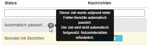 Meldung: Job nicht automatisch fortgesetzt