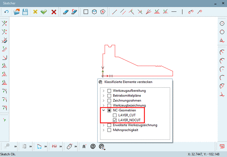 Alle Layer bis auf "NC-Geometrien" ausgeblendet