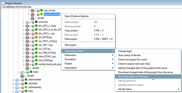 Beschreibung der QA-Stufen anzeigen [Show description of QA steps]