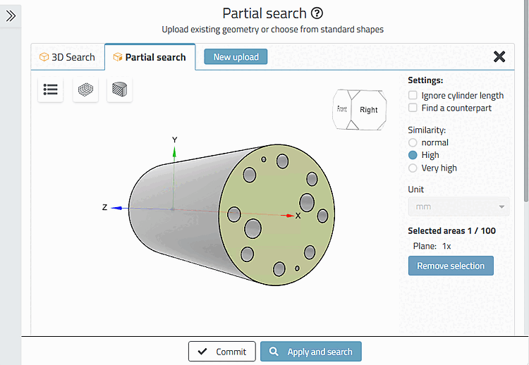Selektion der oberen Fläche