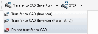 Toolbar "Export": "An CAD übertragen [Export to CAD]" mit Unterpunkten