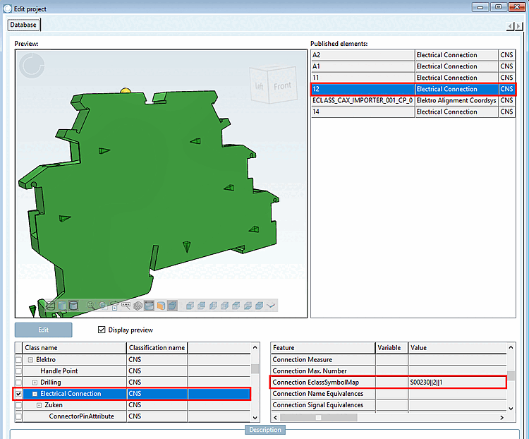 Im vorliegenden Beispiel hat Connection EclassSymbolMap den Wert "S00230||2||1