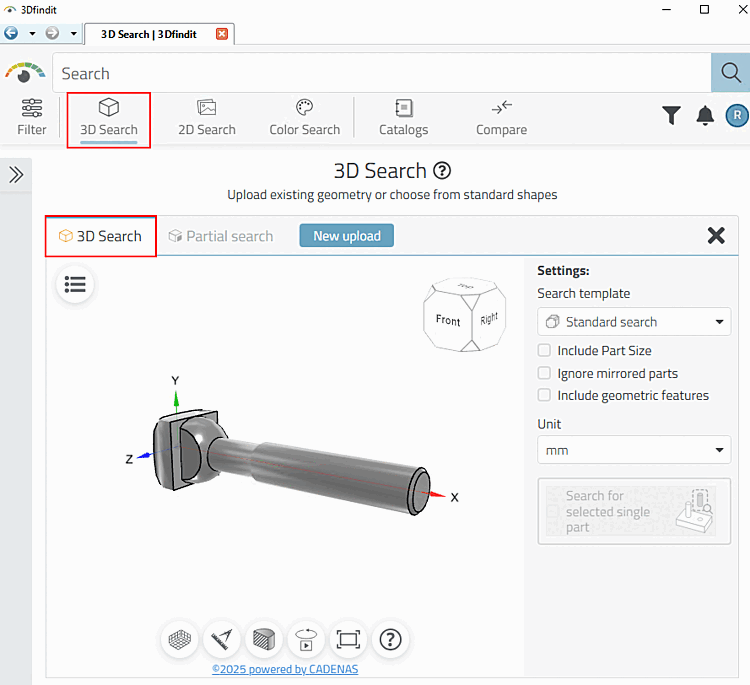3D Suche [3D Search] -> Einstellungsdialog