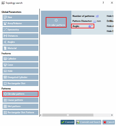 Kreismuster mit Winkel 45° (8 Positionen)
