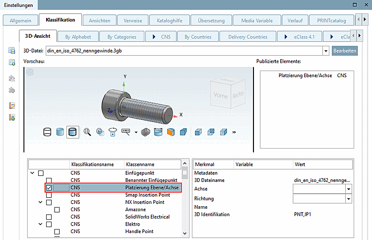 "Platzierung Ebene/Achse" aktiviert