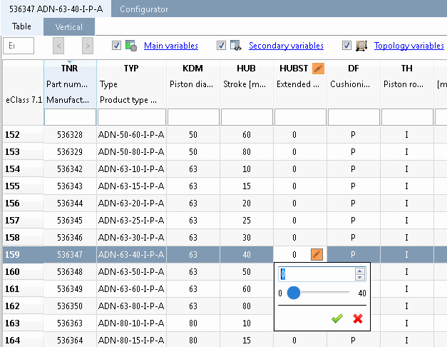 Im Beispiel werden Positionswerte zwischen 0 und 40 (entsprechend der Hubstellung) verwendet.