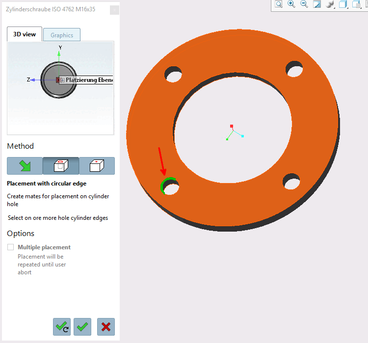 Eine Bohrung selektiert