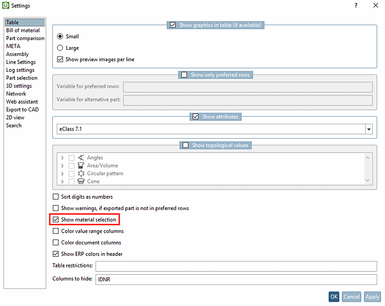 Materialauswahl anzeigen [Show material selection]