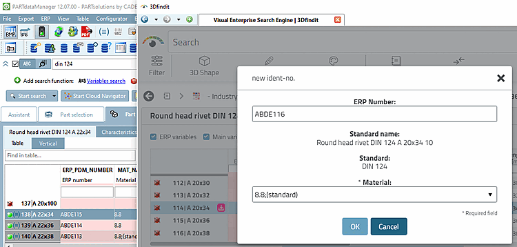 Beispiel in 3Dfindit: Der Ablauf ist hier im Prinzip identisch. Allerdings wird in 3Dfindit die Tabelle automatisch neu geladen.