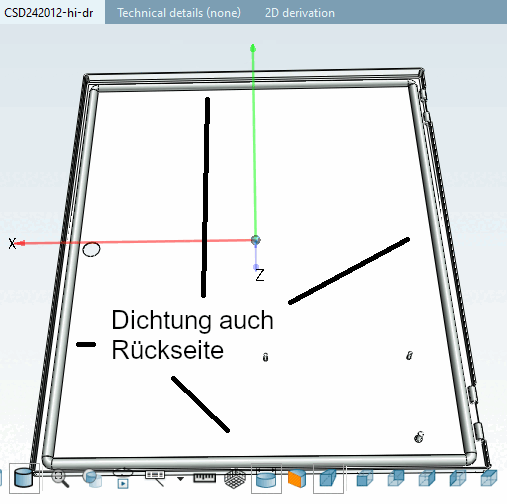 Sperrflächen in EPLAN: Die umrandende Form der Sperrflächen ergibt sich aus der Tatsache, dass die Gummidichtung an der Rückseite nicht zerstört werden darf.